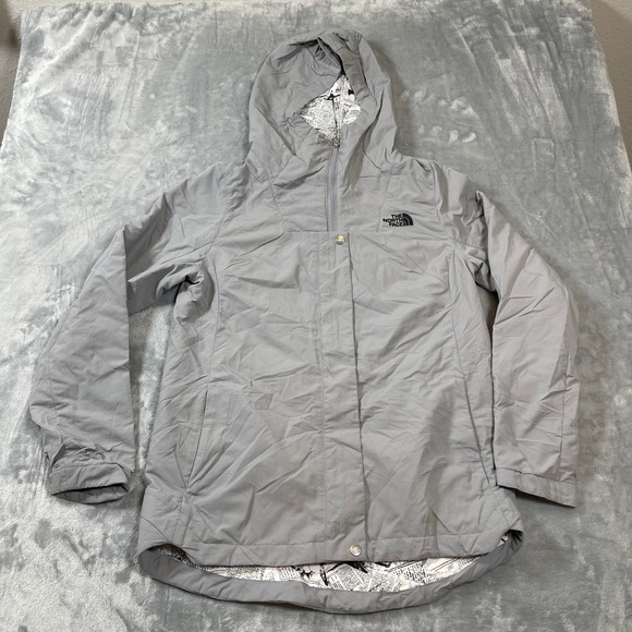 The North Face Jackets & Blazers - The North Face Womens Jacket S Grey Hooded Windbreaker Newspaper Print Lining